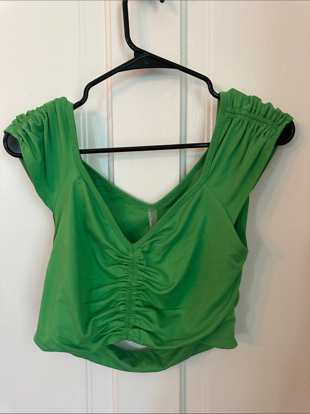 Free People Kelly Green Ruched V-Neck Crop Top